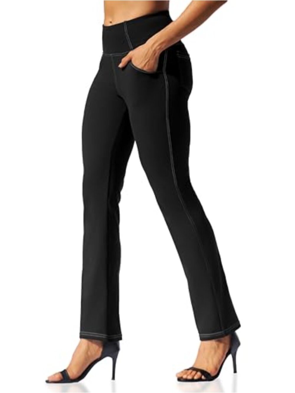 High Waisted Straight Leg Yoga Pants with Pockets